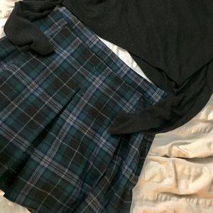 High waisted-pleated flannel schoolgirl skirt